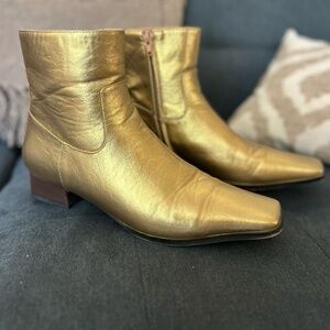 Gold Ankle Boots, Zip, Size 8 Women's